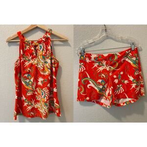 Jude Connally Womens 2-pc Sleeveless Top / Shorts S Orange Red Dragon $300